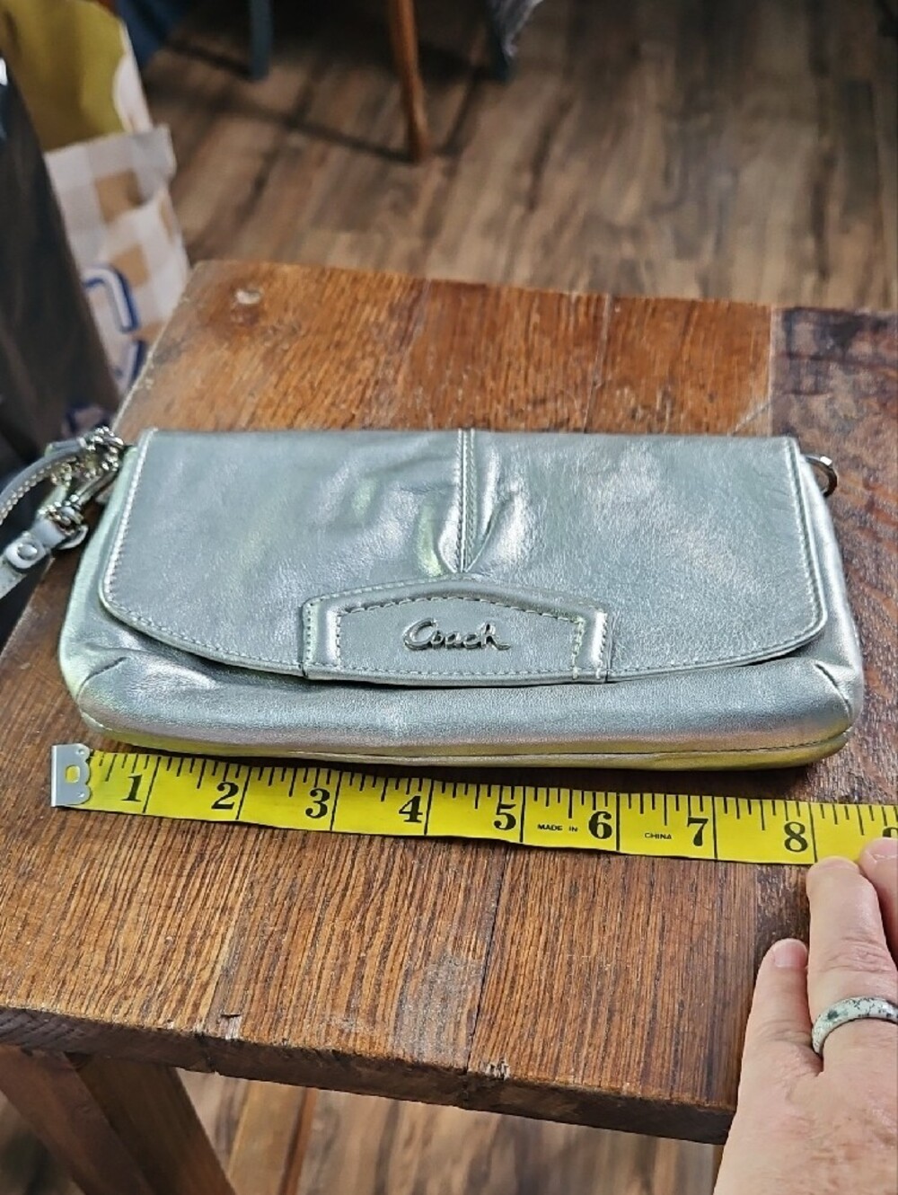 Coach Ashley Pleated Silver Leather Wristlet Clutch - Picture 9 of 13